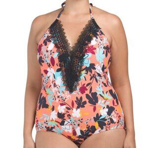 SEA ANGEL Plus Floral Lace V-neck One-piece Bathing Suit Meadowdale, size 1X